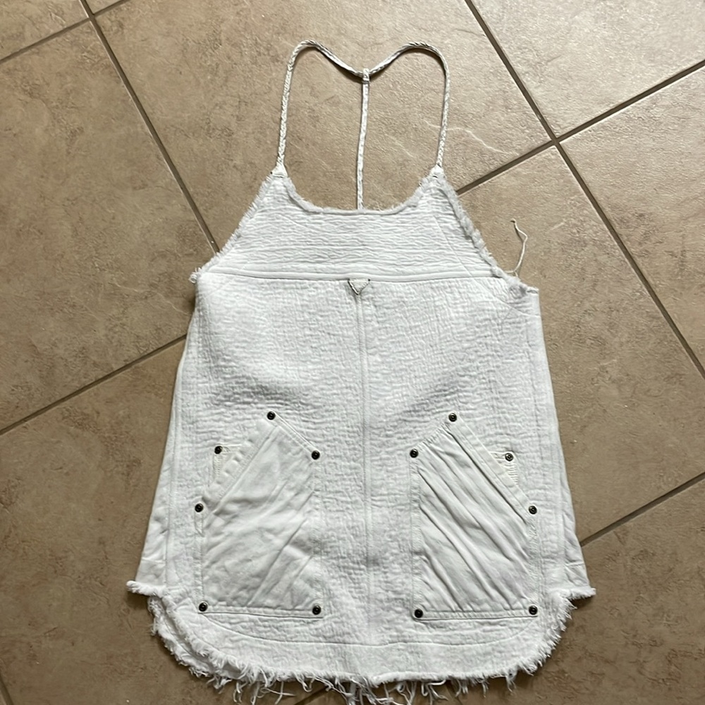 Free People FP Heirloom tunic mini dress top size XS RARE cotton / leather white